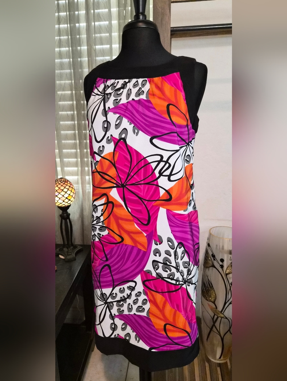 AGB Abstract Floral Tropical Sleeveless Dress Size 12 with Pockets! #0107